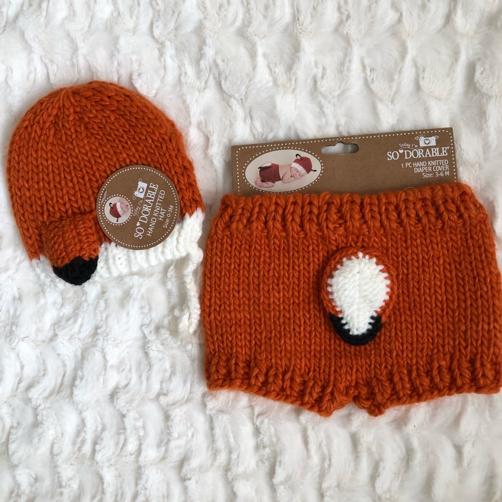 Fox Knitted Diaper Cover and Hat By So Adorable